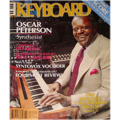 Oscar Peterson pictured with his Synclavier® II, cover of Keyboard Magazine, 1983